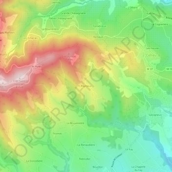 Mapa topográfico Peyrieux, altitud, relieve