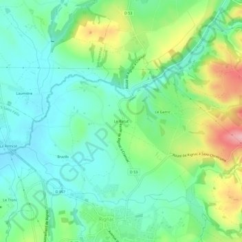 Mapa topográfico Le Batut, altitud, relieve