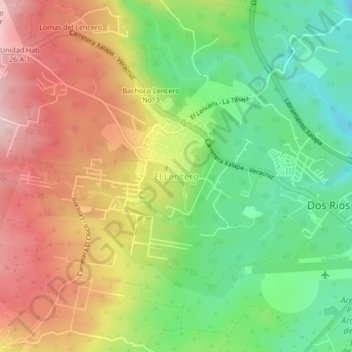 Mapa topográfico El Lencero, altitud, relieve