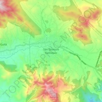 Mapa topográfico San Dionisio Ocotepec, altitud, relieve