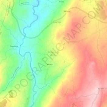 Mapa topográfico Outeiro de Gatos, altitud, relieve