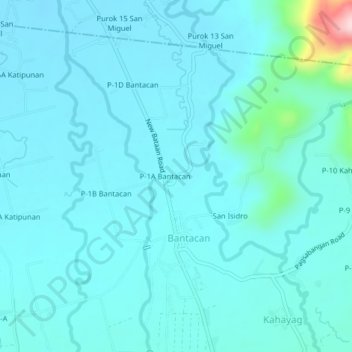 Mapa topográfico P-1E Bantacan, altitud, relieve