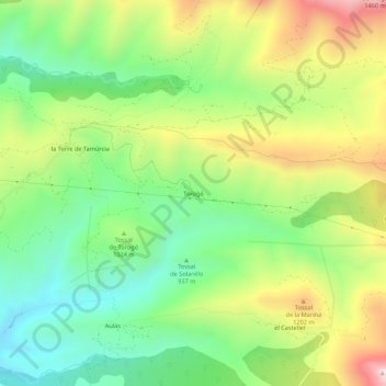 Mapa topográfico Torogó, altitud, relieve