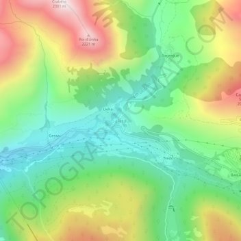 Mapa topográfico Salardú, altitud, relieve