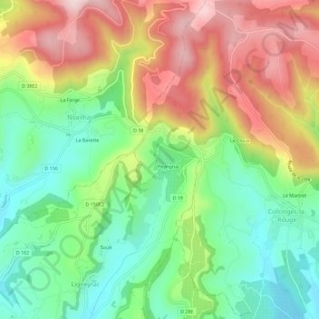 Mapa topográfico Langlade, altitud, relieve