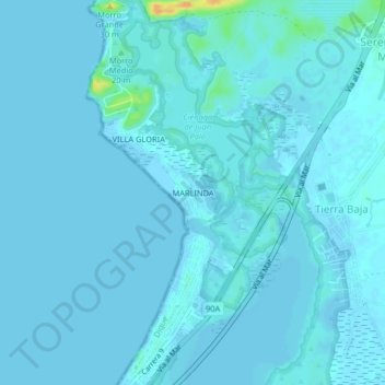 Mapa topográfico MARLINDA, altitud, relieve
