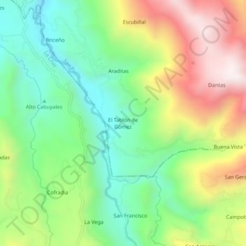 Mapa topográfico El Tablón de Gómez, altitud, relieve