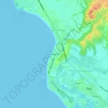 Mapa topográfico Masigasig, altitud, relieve