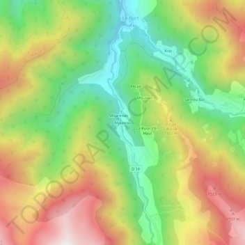 Mapa topográfico Moureau, altitud, relieve