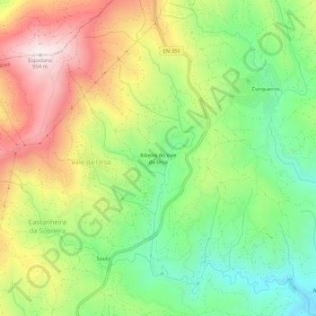 Mapa topográfico Ribeira do Vale da Ursa, altitud, relieve