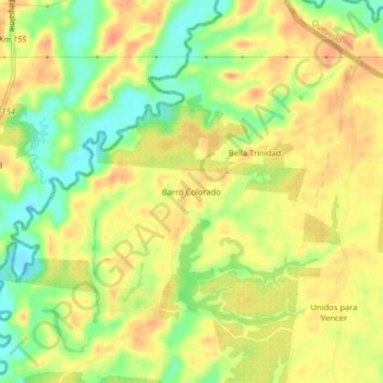 Mapa topográfico Barro Colorado, altitud, relieve