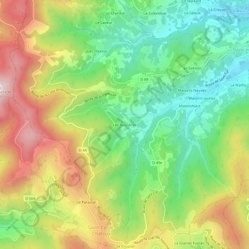 Mapa topográfico Les Bussières, altitud, relieve