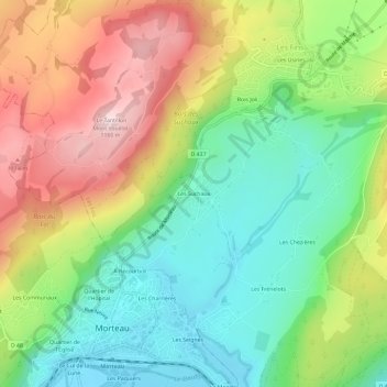 Mapa topográfico Les Suchaux, altitud, relieve