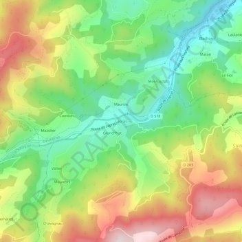 Mapa topográfico Lapras, altitud, relieve