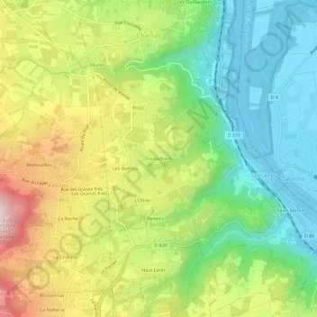 Mapa topográfico Fontachard, altitud, relieve