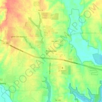 Mapa topográfico Princeton, altitud, relieve