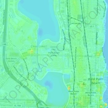 Mapa topográfico Palm Beach Lakes, altitud, relieve
