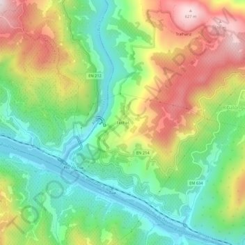 Mapa topográfico Fiolhal, altitud, relieve