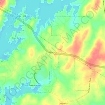 Mapa topográfico Midway, altitud, relieve