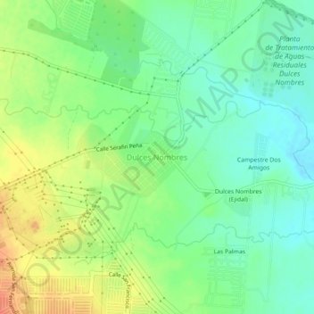 Mapa topográfico Dulces Nombres, altitud, relieve