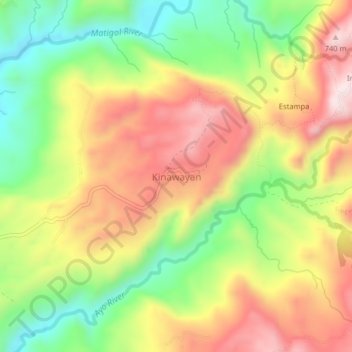 Mapa topográfico Kinawayan, altitud, relieve