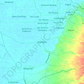 Mapa topográfico Bombon, altitud, relieve
