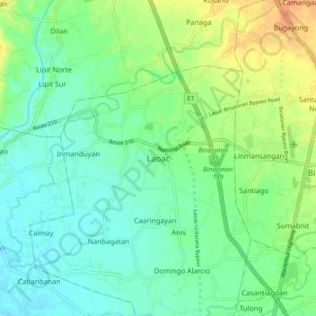 Mapa topográfico Laoac, altitud, relieve