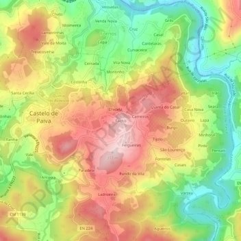 Mapa topográfico Facho, altitud, relieve