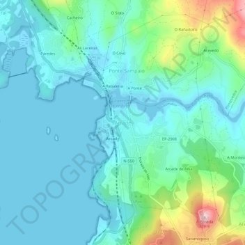 Mapa topográfico Arcade, altitud, relieve