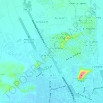 Mapa topográfico La Angostura, altitud, relieve