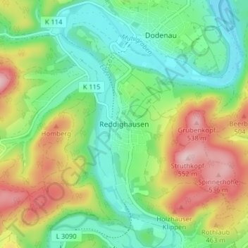 Mapa topográfico Reddighausen, altitud, relieve