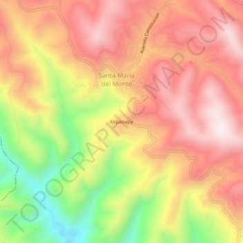 Mapa topográfico Xopanapa, altitud, relieve