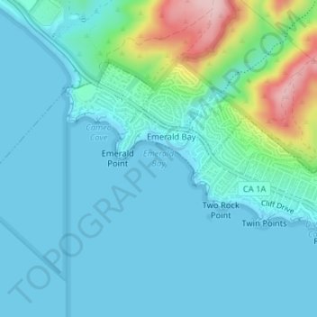 Mapa topográfico Emerald Bay, altitud, relieve