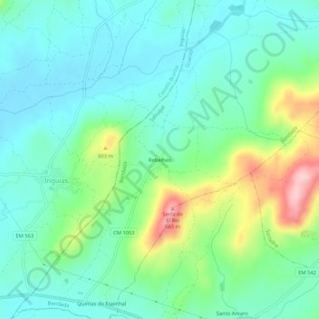 Mapa topográfico Rebelhos, altitud, relieve