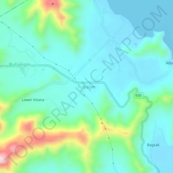Mapa topográfico Tubalan, altitud, relieve
