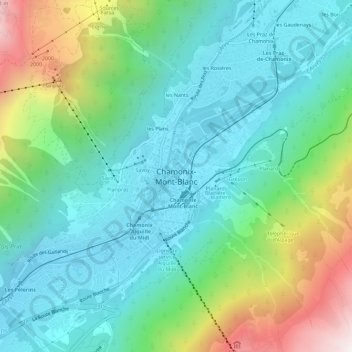 Mapa topográfico Chamonix-Mont-Blanc, altitud, relieve