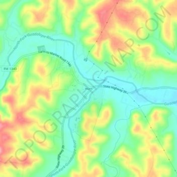 Mapa topográfico Hunt, altitud, relieve
