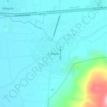 Mapa topográfico Cortazar, altitud, relieve