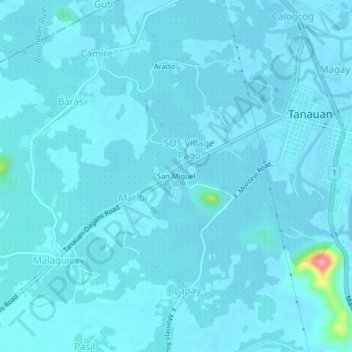 Mapa topográfico San Miguel, altitud, relieve