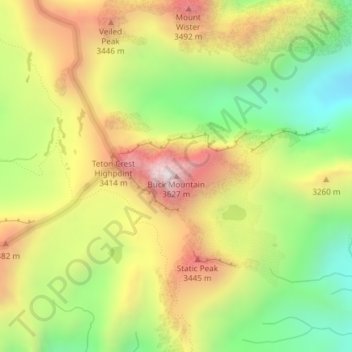Mapa topográfico Buck Mountain, altitud, relieve