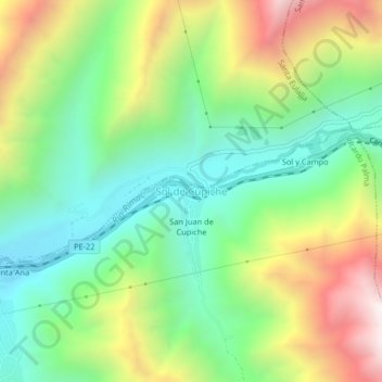 Mapa topográfico Sol de Cupiche, altitud, relieve