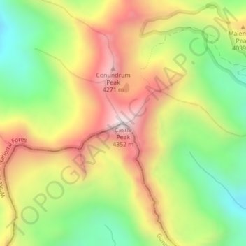 Mapa topográfico Castle Peak, altitud, relieve
