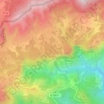 Mapa topográfico Causse Grand, altitud, relieve
