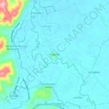 Mapa topográfico El Cerrito, altitud, relieve