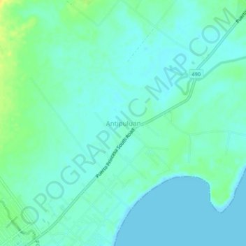 Mapa topográfico Antipuluan, altitud, relieve