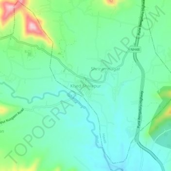 Mapa topográfico Khed Shivapur, altitud, relieve