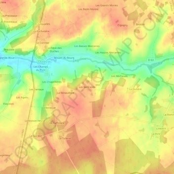 Mapa topográfico Les Bertrands, altitud, relieve