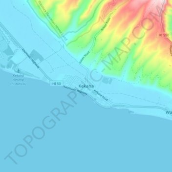 Mapa topográfico Kekaha, altitud, relieve