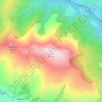 Mapa topográfico Jara, altitud, relieve