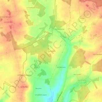 Mapa topográfico Les miniers, altitud, relieve